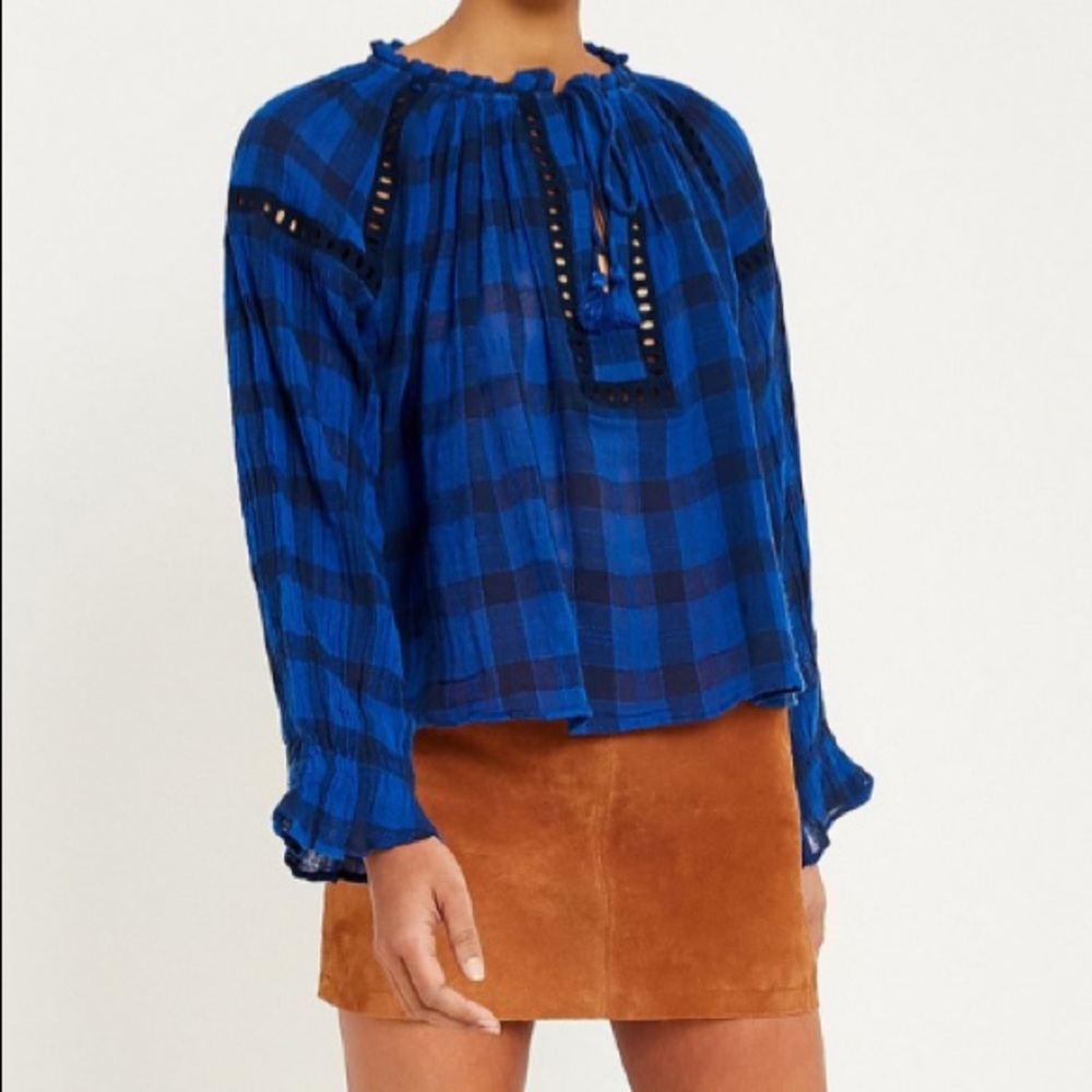 Free People honey grove blue plaid top shirt